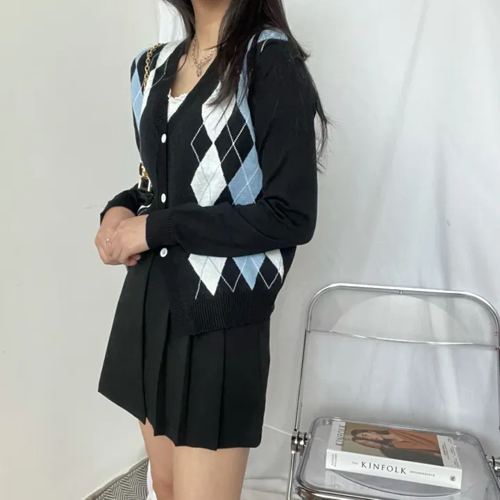 🚀빈티지 아가일  패턴 니트 가디건 1color 상세 이미지 8