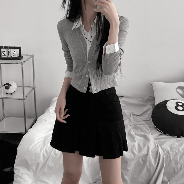 [오픈가능/한벌로끝-!] shirt cardigan layered long-sleeved shirt [ 셔츠 가디건 레이어드 긴팔티 ] 상세 이미지 3