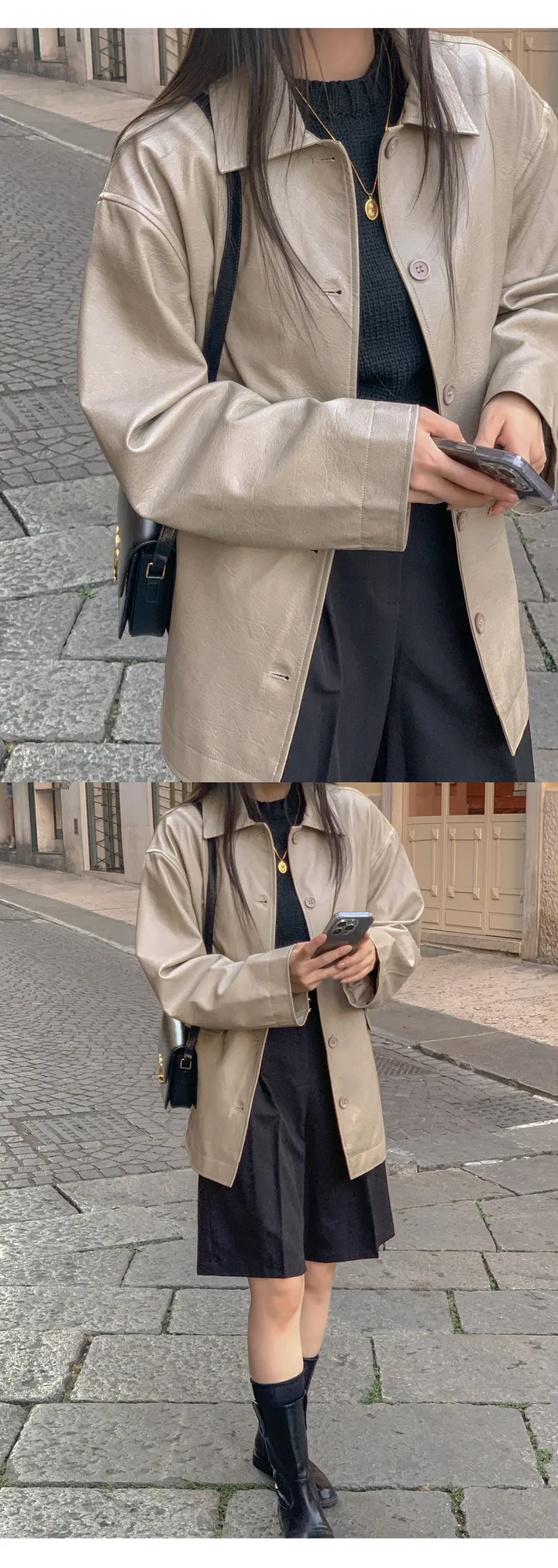 [자체제작/오늘출발/1만장돌파!]#봄🌷 바텐 오버핏 하프 레더 자켓 (데일리룩/개강룩/봄아우터/봄자켓/레더자켓/가죽자켓/루즈핏) 상세 이미지 50