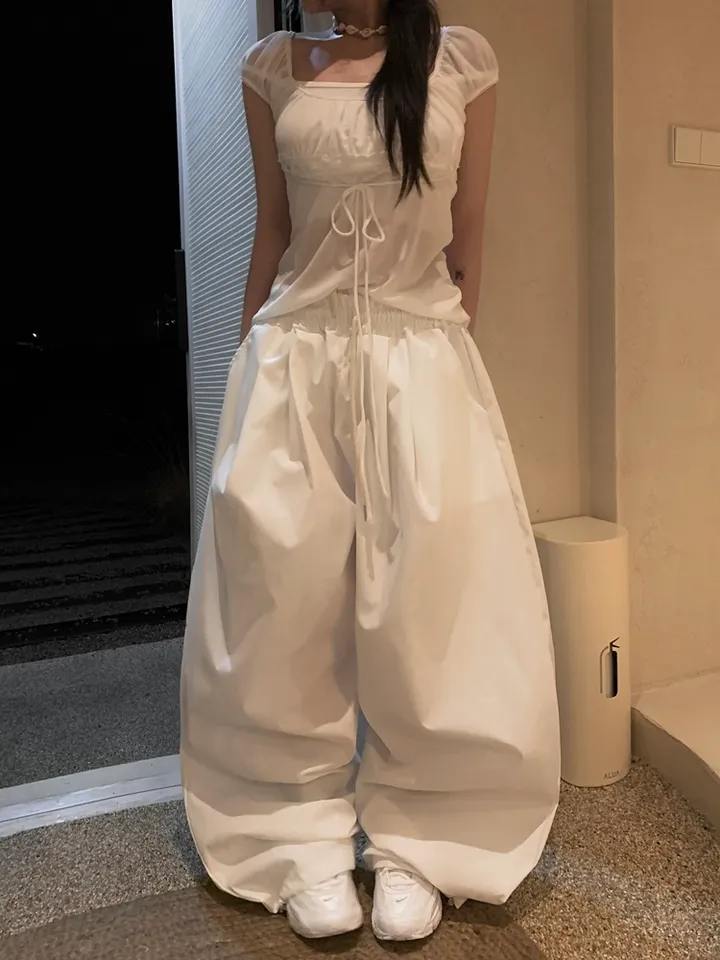 (UNISEX) 머니 나일론 더블 핀턱 스트링 벌룬 PT / 오버핏 와이드 밴딩 트레이닝 벌룬핏 팬츠 바지 와이드팬츠 벌룬팬츠 트레이닝팬츠 나일론팬츠 나일론바지 간절기 봄 여름 상세 이미지 13