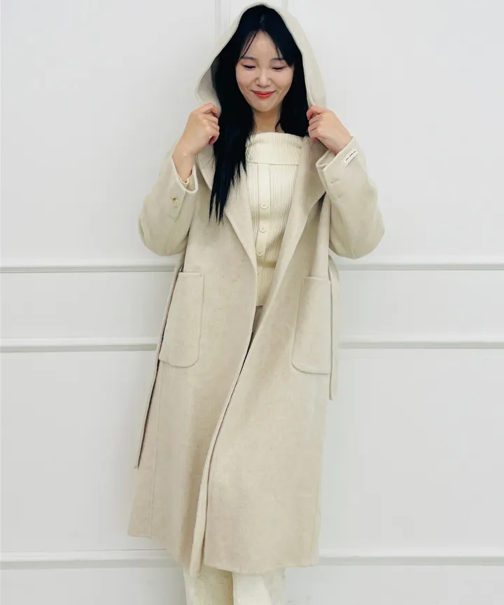자체제작 원단부터 다른 핸드메이드 양모 후드코트 리얼빅사이즈, 가벼운코트,연말룩, 하객룩 110까지 상세 이미지 21