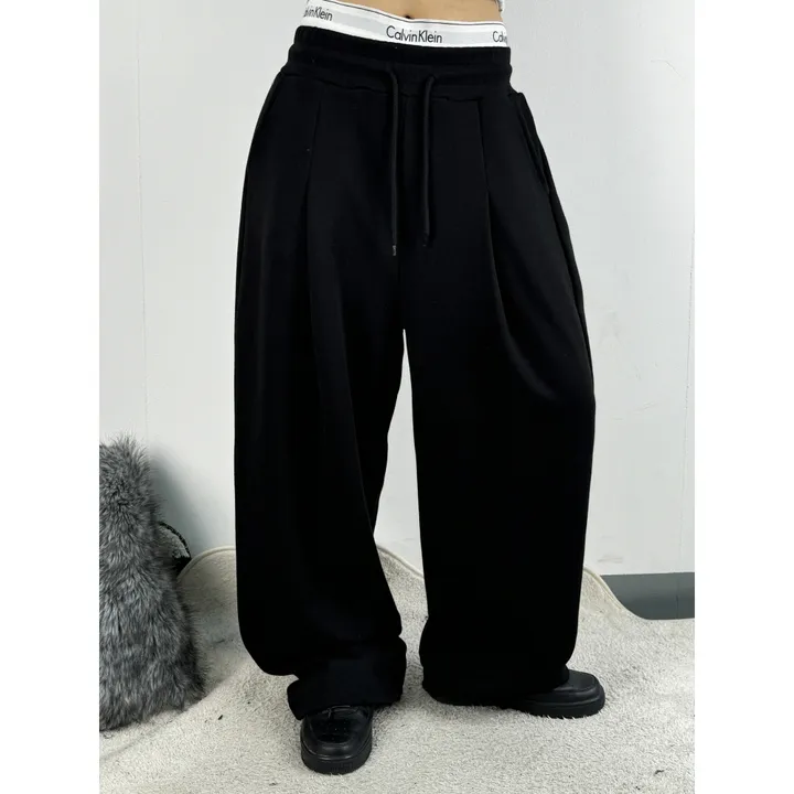 ❤️‍🔥기모선택│업그레이드 ver.│누적판매1,000 돌파 기념│4size!❤️‍🔥[UNISEX/기획특가]사이드 폴드 핀턱 스트링 루즈 와이드 벌룬 트레이닝 팬츠(2color) 상세 이미지 16