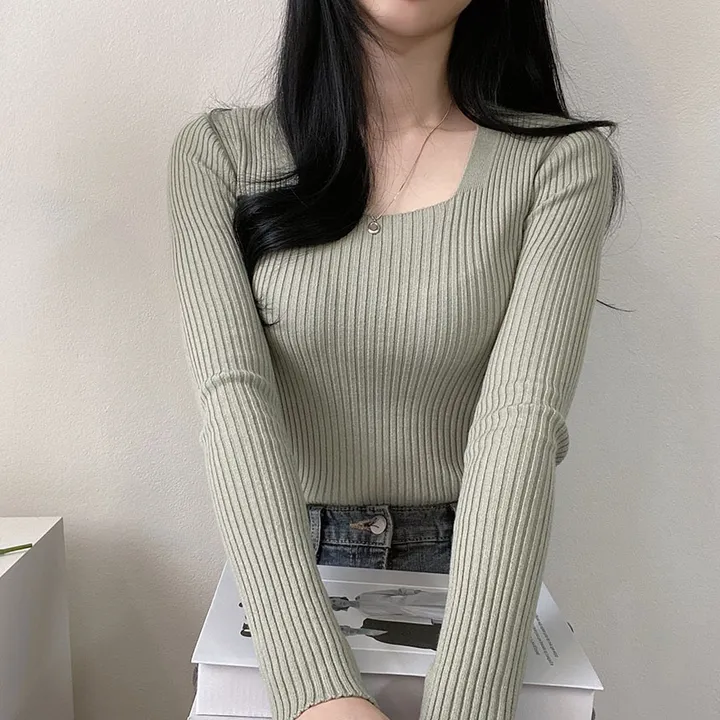 [넥라인이 예쁜] 데일리 스퀘어넥 슬림핏 골지 긴팔 니트 상세 이미지 22