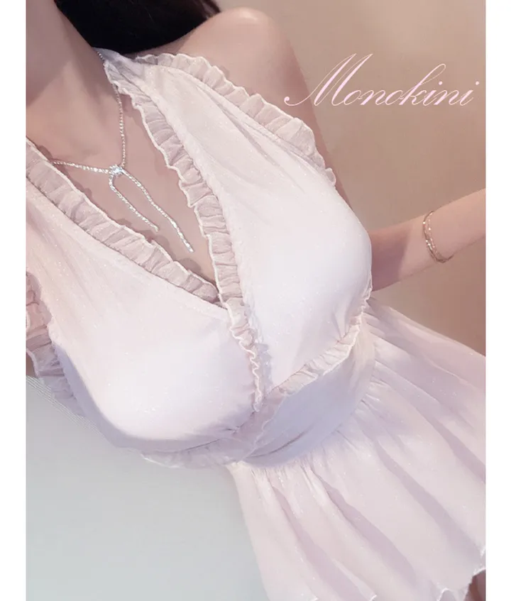 당일출고 [블링 모노키니/발레코어룩] 고퀄* 홀터넥 리본 홀터비키니 원피스 수영복 비치웨어 상세 이미지 10