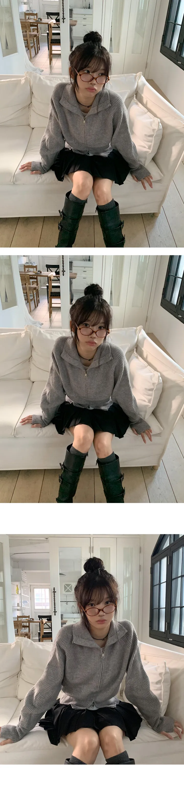 [데일리/11컬러🖤] 폴라 투웨이 핀턱 소매 포인트 니트 집업 - 11color 상세 이미지 7