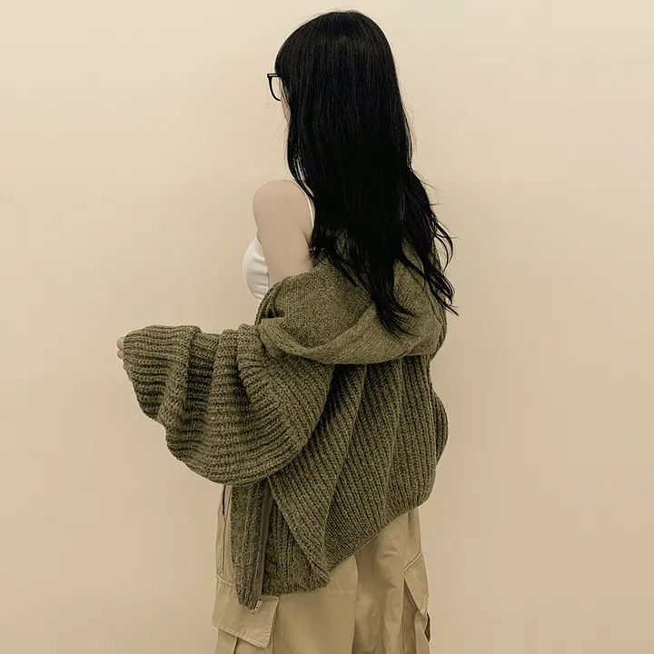 [여리여리✨울함유] 도톰 따뜻 아방핏 꽈배기 케이블 오버핏 니트 벌룬 후드집업 겨울가디건 상세 이미지 18