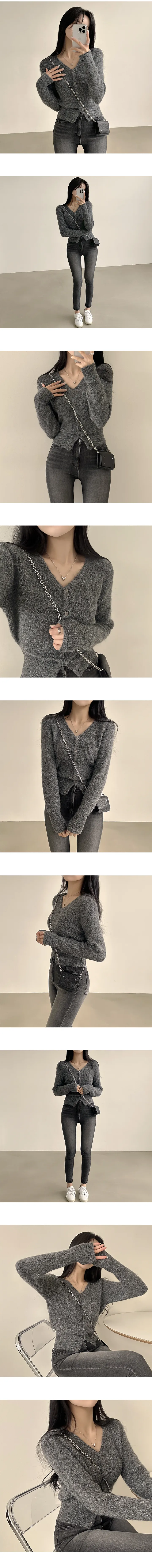 [도톰,울소재!/허리잘록~] 손등덮는 여리핏, 캐시 울 알파카 골지 브이넥 긴팔 니트가디건 (5color) 상세 이미지 4