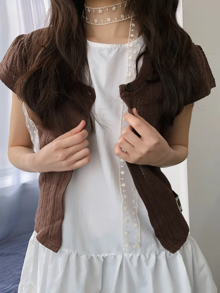 밤비 빈티지 펀칭 반팔 가디건 상세 이미지 8