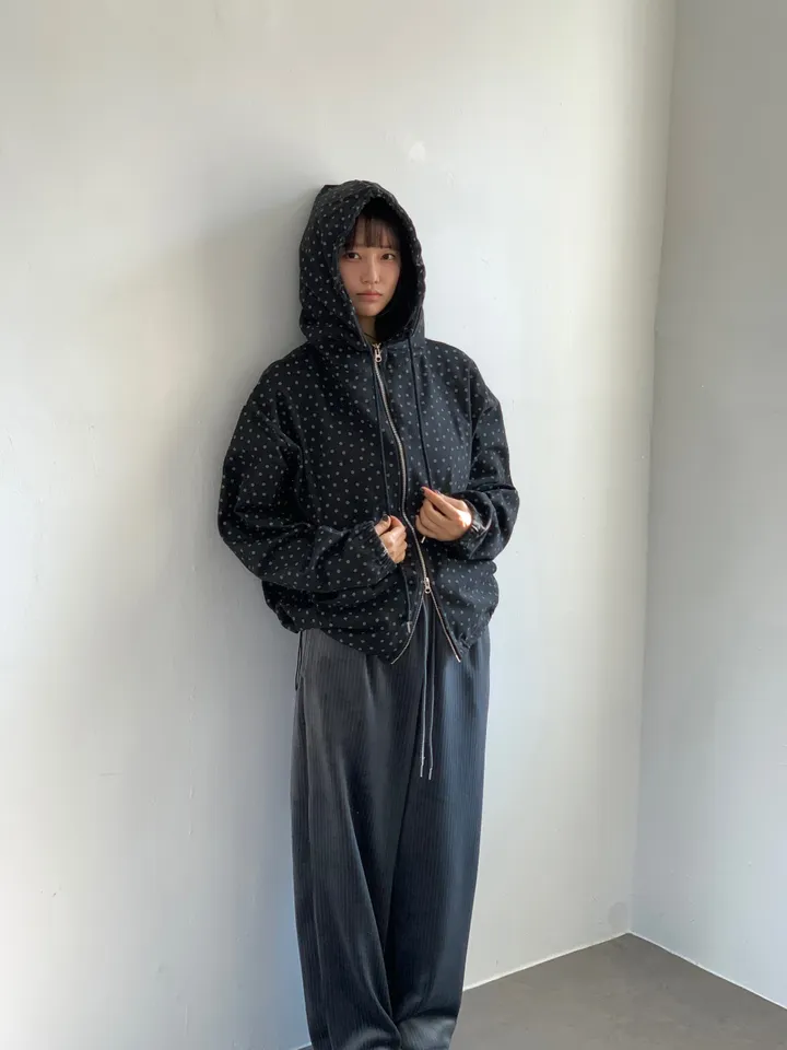 브랜드공장) 도트 데님 하이넥 후드집업 상세 이미지 7