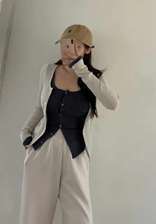시선 골지 레이어드 배색 단추 가디건 티셔츠4color 상세 이미지 20