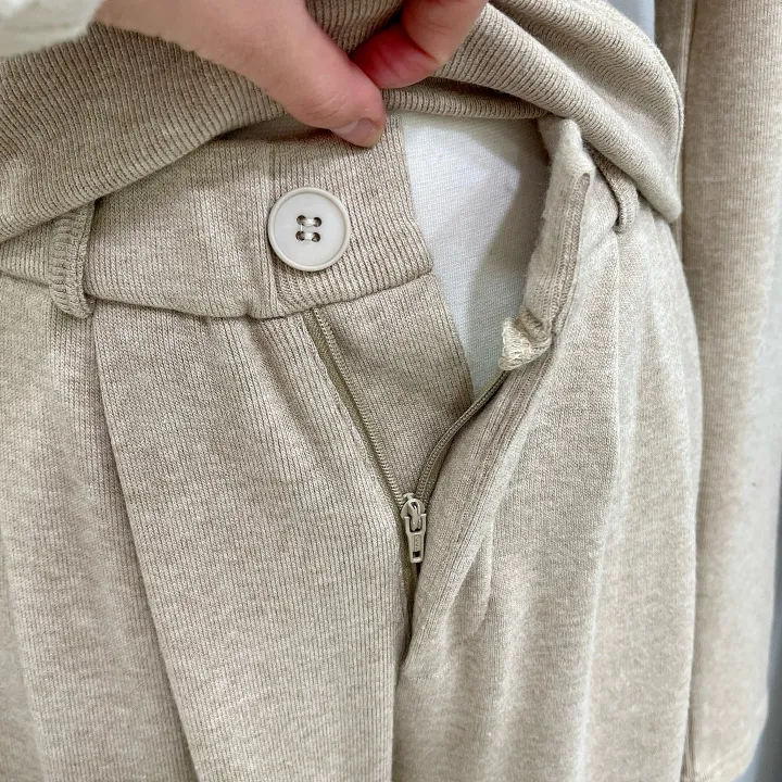 [글램핏/set]*핏보장* 봄신상 간절기까지 쭉~ 꼬임 언발 사선 슬림핏 핀턱 와이드팬츠 밴딩슬랙스 버튼 지퍼 하객룩 캐주얼  소재탄탄 꾸안꾸 데일리 멜팅 투피스 세트 3color 상세 이미지 19