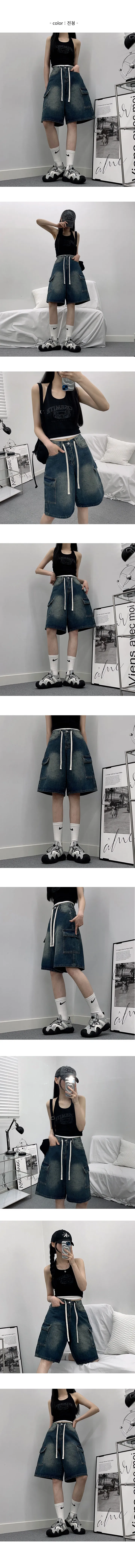 [S-XL/빈티지힙] 인생 카고 버뮤다 데님 스트링 청 반바지 상세 이미지 3