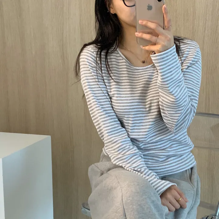 [날씬핏🦊/매일매일] 블리스 라운드넥 단가라 긴팔티셔츠 -4color 상세 이미지 8