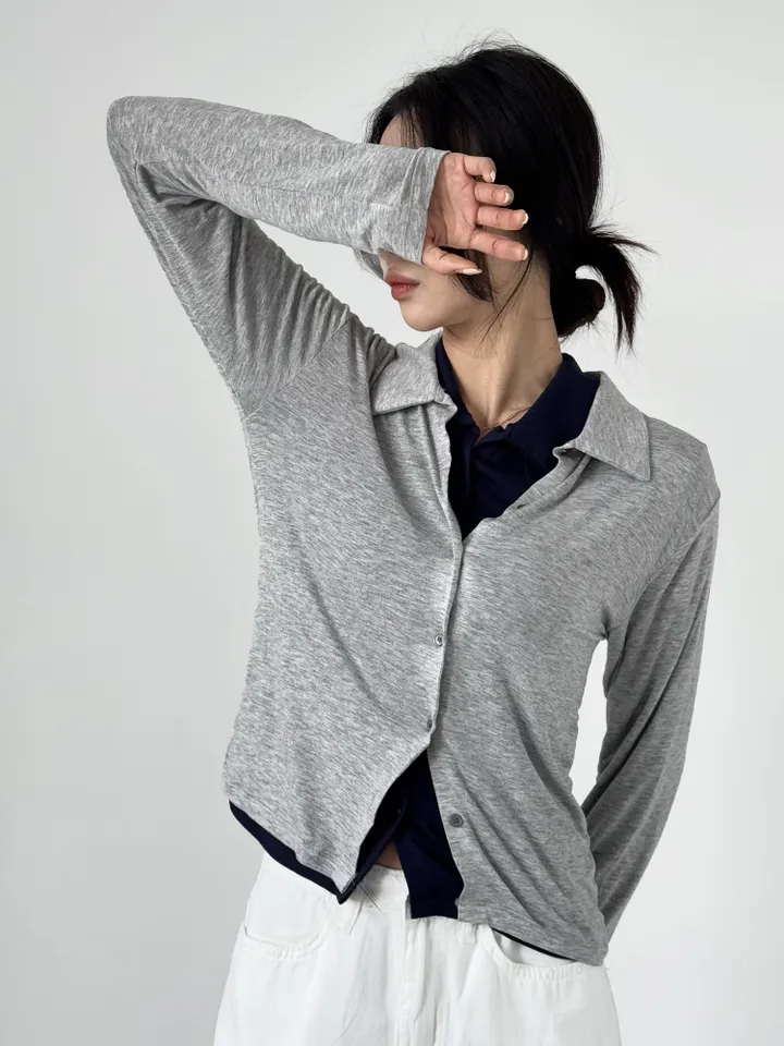 [여리핏/활용도최고] 케이트 셔츠 카라 가디건 - 3color (카라가디건, 가디건티,롱슬리브,셔츠,셔츠가디건,미니멀,데일리,이너,레이어드,레이어링,긴팔티,셔츠티셔츠) 상세 이미지 19