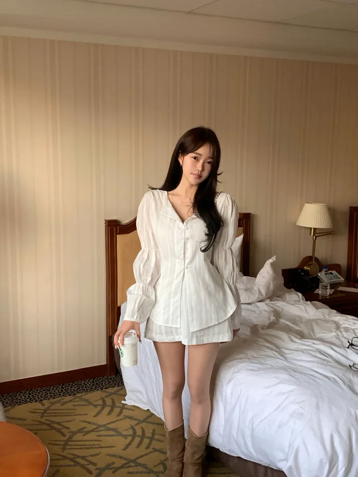 [SET*/자개단추] 아일릿 블라우스 스커트 세트-2col 상세 이미지 2