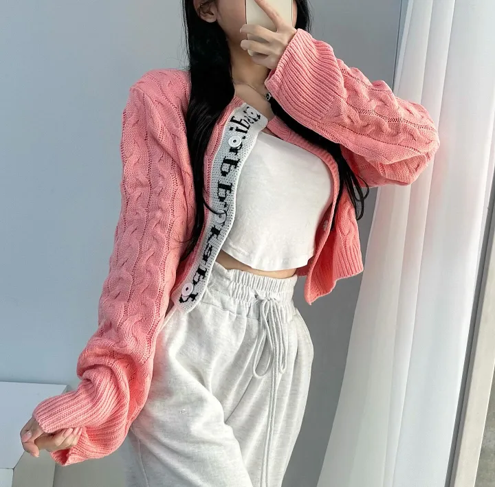 당일배송! *에이블리최저가* 고퀄 레터링 꽈배기 배색 크롭 니트 가디건 6 color 상세 이미지 15