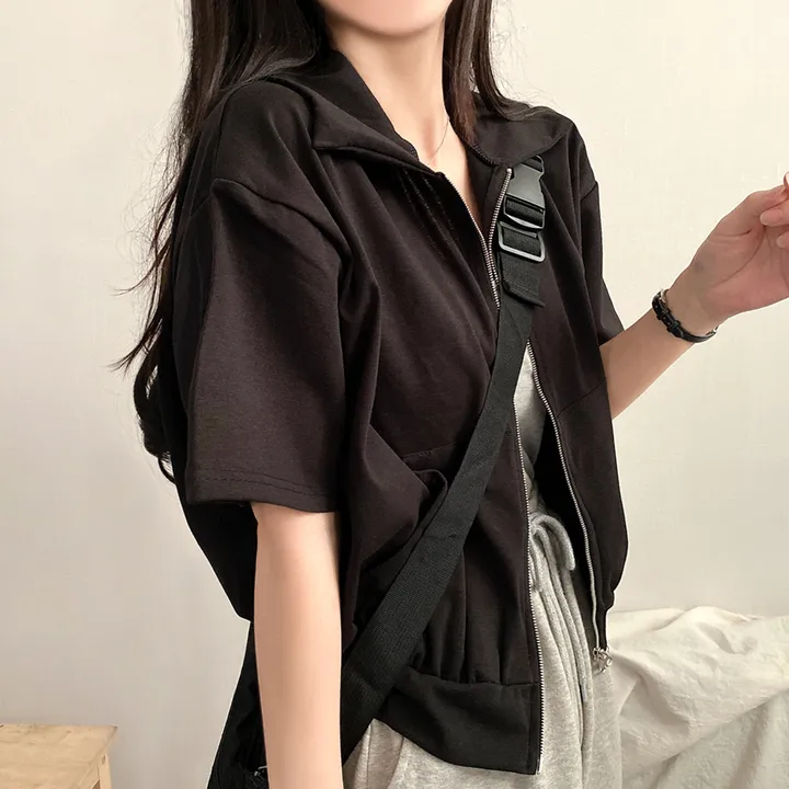 [여름/예쁜데일리!] 볼륨 카라 투웨이 무지 크롭집업 반팔 3color 상세 이미지 20