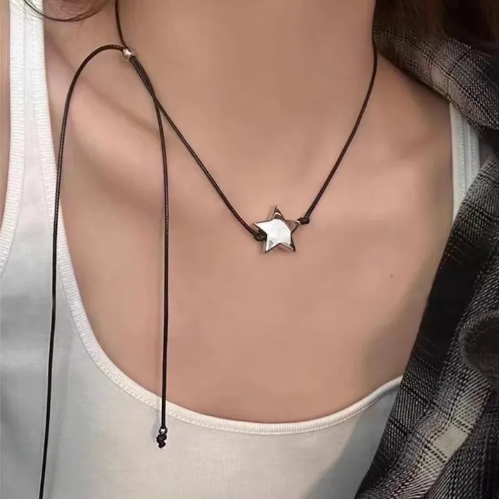 [당일발송]⭐ STAR ⭐빈티지 별 목걸이🖤원석 스타 디테일🖤 끈목걸이 봄 여름 물놀이 목걸이 상세 이미지 2