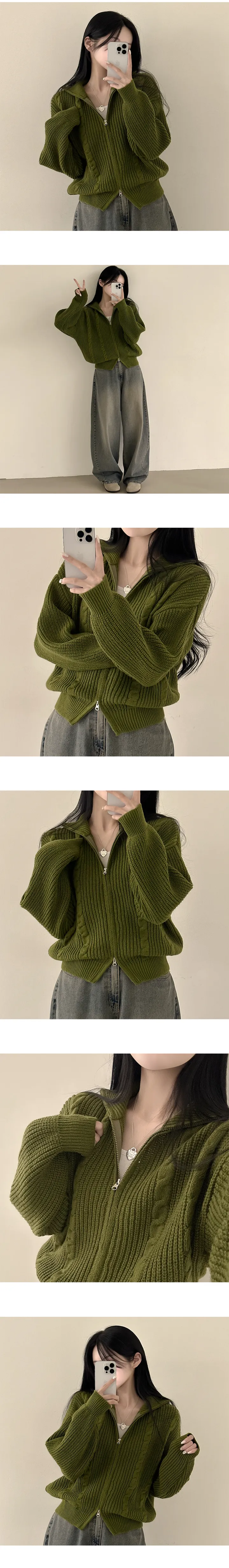 [데일리/아방핏] 말라보이는, 도톰 꽈배기 카라 투웨이 루즈핏 니트집업 가디건 (5color) 상세 이미지 5