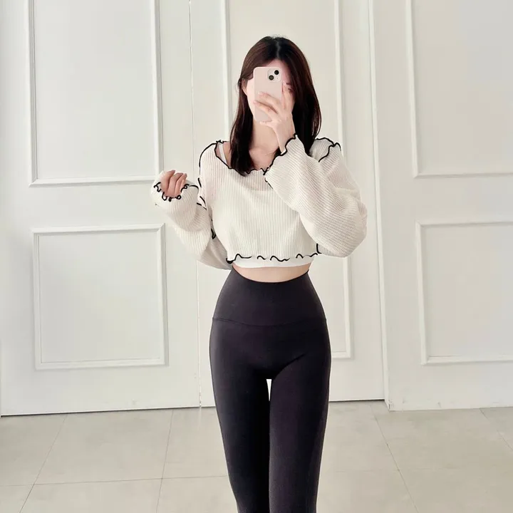 여리핏 루즈핏 크롭 니트 커버업 필라테스복 여리핏 요가복 헬스 필라테스커버업 요가탑 글램 얇은니트 상세 이미지 18