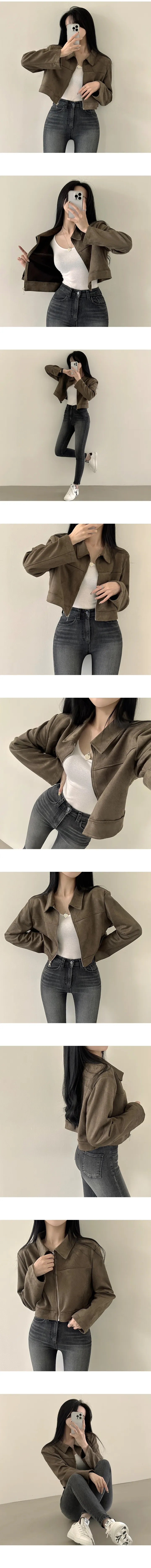 [가을무드/부드러워요] 은은한 컬러감, 스웨이드 절개 카라 크롭 자켓 (3color) 상세 이미지 3