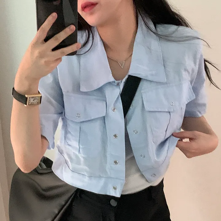 [여름*.*/핏보장🤍] 아몬드 야상 크롭 반팔 자켓 상세 이미지 10