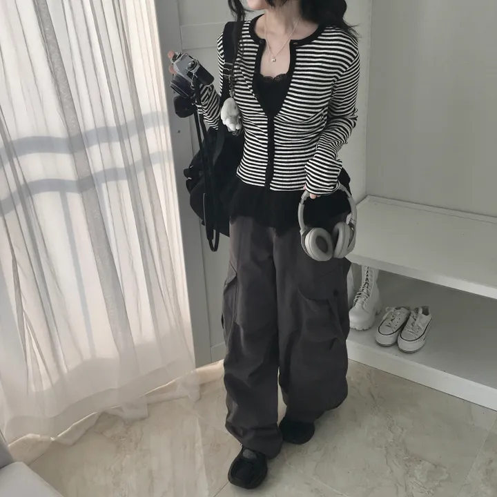 [하트단추🖤/스카시 펀칭] 말라핏 스트라이프 프릴 가디건 상세 이미지 14