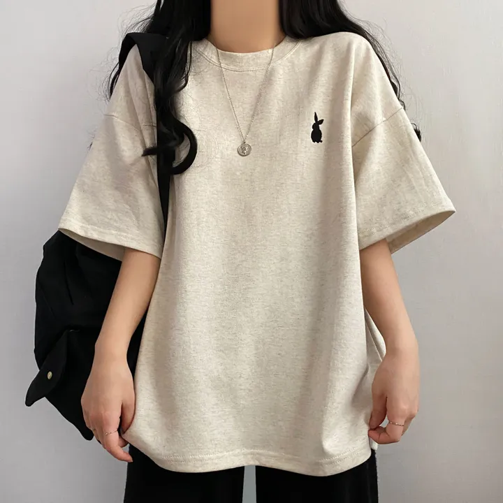 [넉넉/데일리] 러블리 래빗 자수 오버핏 반팔티T 상세 이미지 1