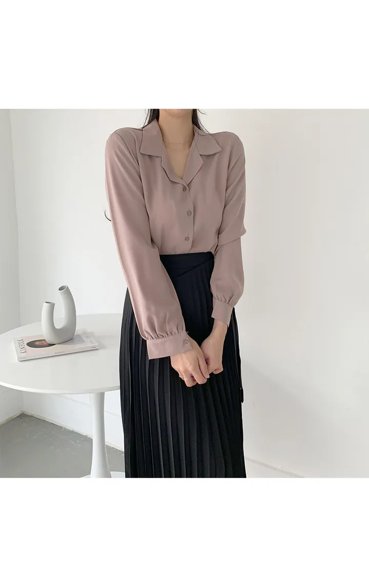 구김없는 오픈 카라 셔츠블라우스 55~L (10color) 상세 이미지 18