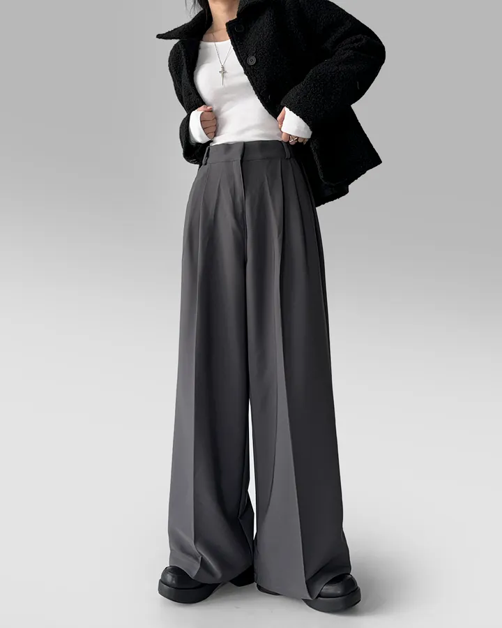 [~3XL/2기장] 르네상스 모더니즘 더블 핀턱 통 와이드 루즈핏 슬랙스 긴바지 롱팬츠 상세 이미지 17