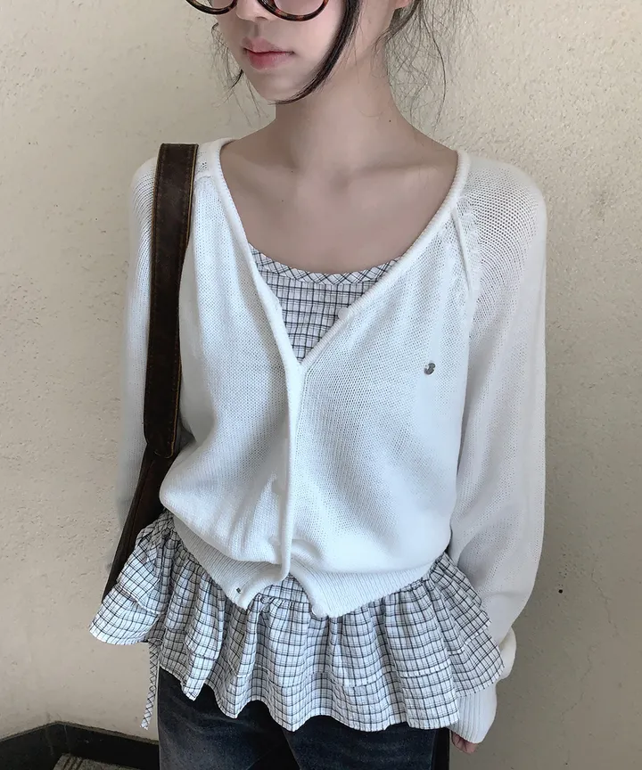 [데일리🫧벚꽃룩] 부코 펜던트 브이넥 니트 가디건 봄 가을 / 벚꽃룩 개강룩 데이트룩 여름가디건 여름니트 클래식블랑 상세 이미지 61