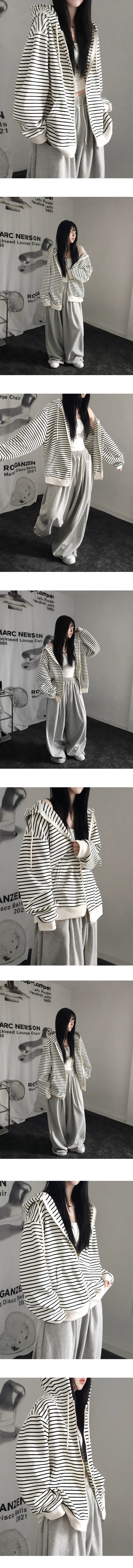 [차르르핏🖤] 오버루즈 하이퀄 단가라 스트라이프 후드 집업 onecolor 상세 이미지 3