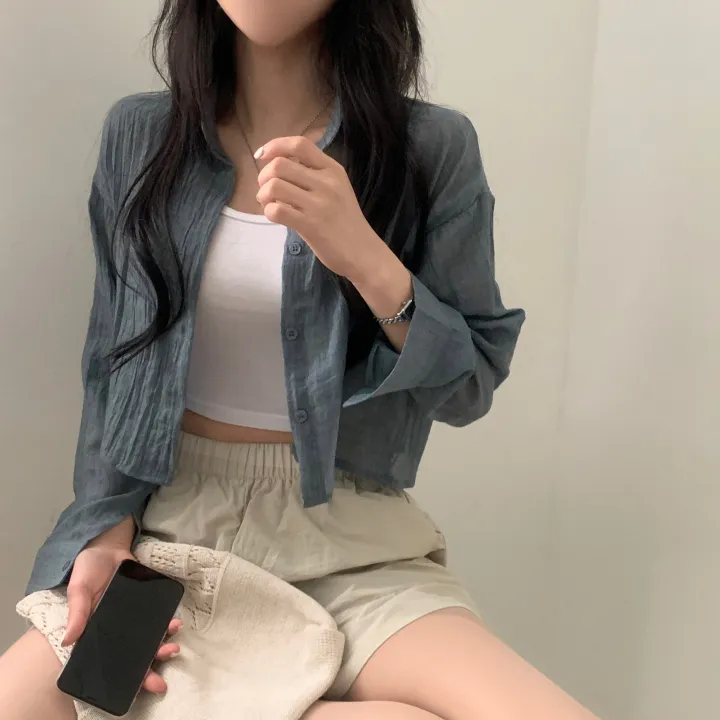 [살안타템17컬러✨/크롭&루즈핏] 햇빛차단, 린넨 시스루 루즈핏 거즈 셔츠/남방 블라우스 상세 이미지 55