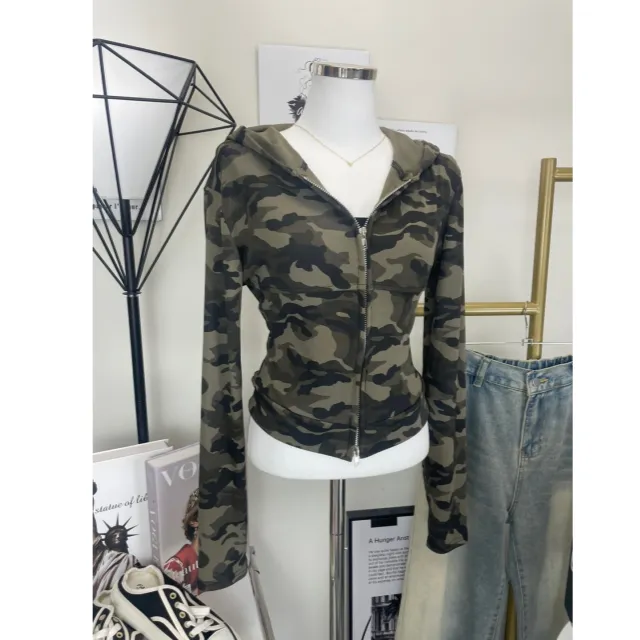 [밀리터리 집업 할인] 슬림핏 말라핏 카모밀리터리 걸스힙합 투웨이 후드집업 힙스트릿 카모슬림핏 Y2K 빈티지 유니트힙 여리핏 상세 이미지 6