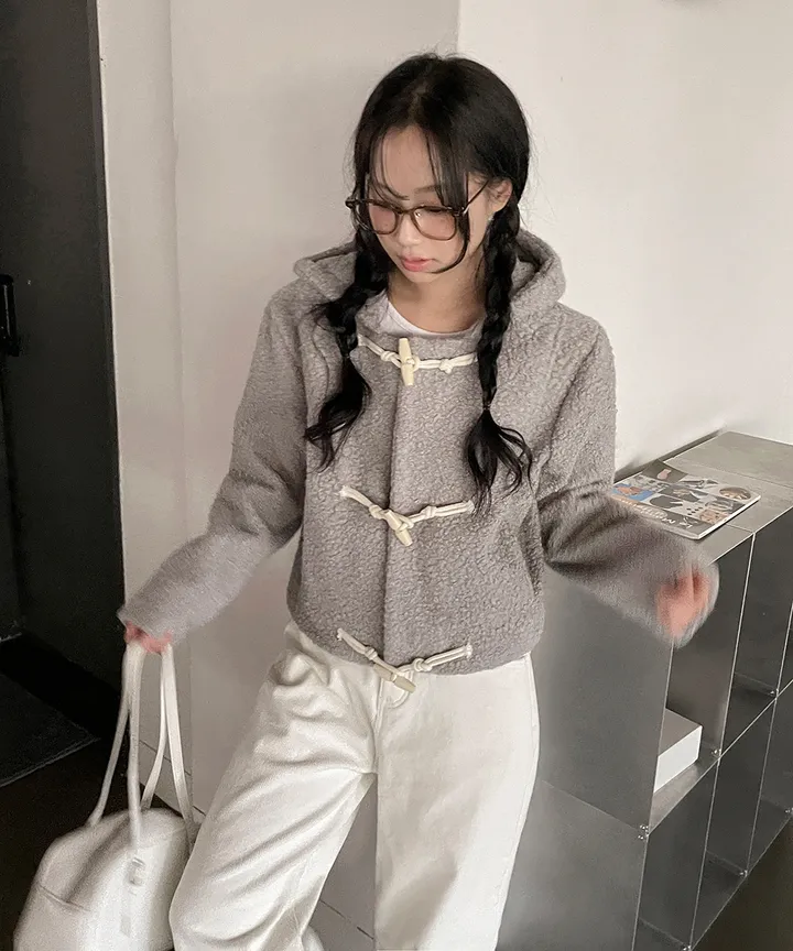 [최저가💗떡볶이코트] 멤버 양털 덤블 부클 떡볶이 후드 숏 코트 겨울 가을 / 연말룩 겨울아우터 겨울코트 양털자켓 경량패딩 겨울패딩 패딩조끼 뮤잉 상세 이미지 9