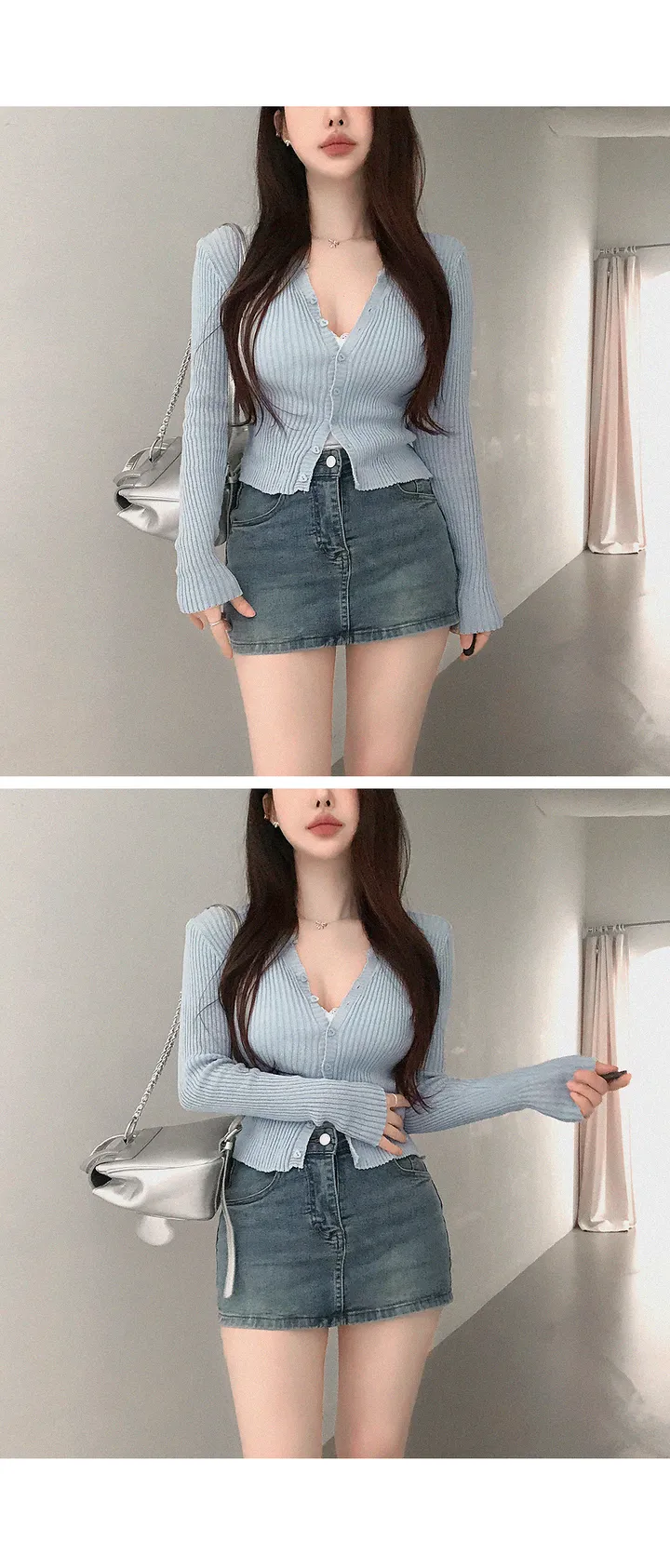 [단독진행🤍/완전착붙핏!!] 니버 하이웨스트 치마바지 바지안감 데님 미니 스커트 인생핏 초미니 봄데님 봄여름스커트 봄여름치마 봄옷 봄신상 상세 이미지 6