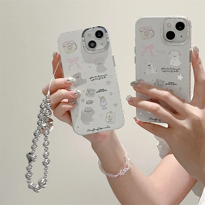iPhone 강아지 고양이 동물 캐릭터 실버 스트랩 우정 친구 아이폰 케이스 JS0305 - 에이블리 스토어