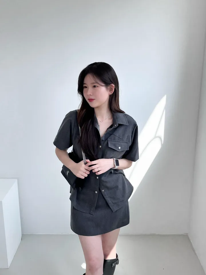 갓성비✨투피스set / 셔츠투피스 여름 남방 반팔셔츠 자켓 치마 투피스 세트 여름셋업 꾸안꾸룩 하객룩투피스 상세 이미지 13