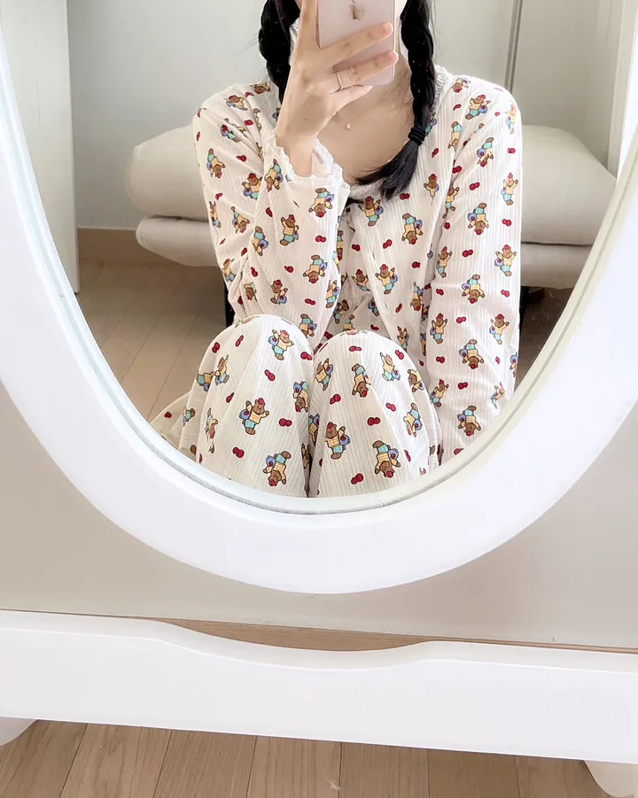[끈조절가능]3ps주문폭주💗러블리/사은품증정 사과 곰돌이 봄 여름 나시 가디건 쓰리피스잠옷 상세 이미지 32