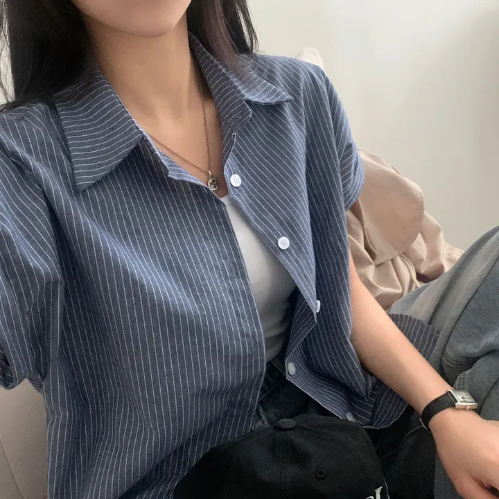 [빈티지🤍/여름셔츠] 샌드 스트라이프 루즈핏 롤업 반팔셔츠,남방 - 3color 상세 이미지 23