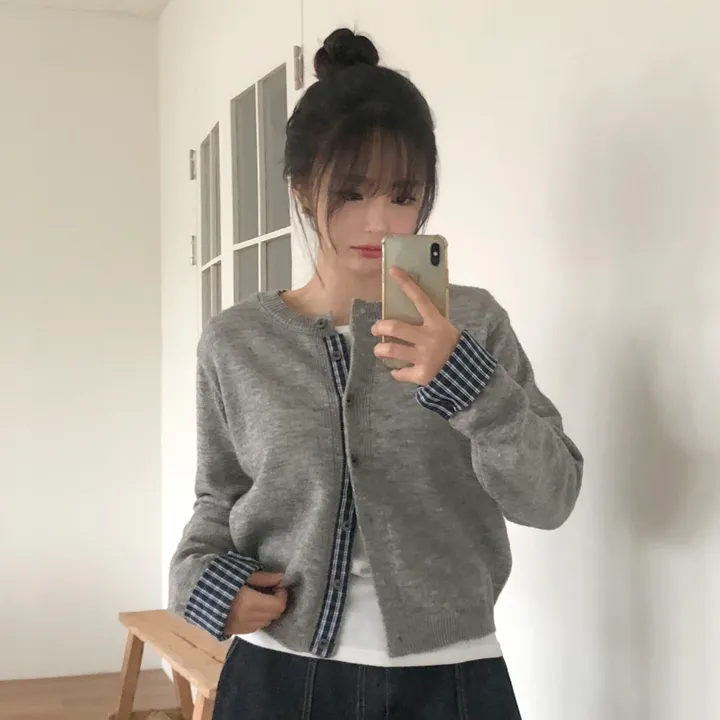 [일체형!]긱시크 체크 배색 레이어드 니트 가디건 2color 상세 이미지 16