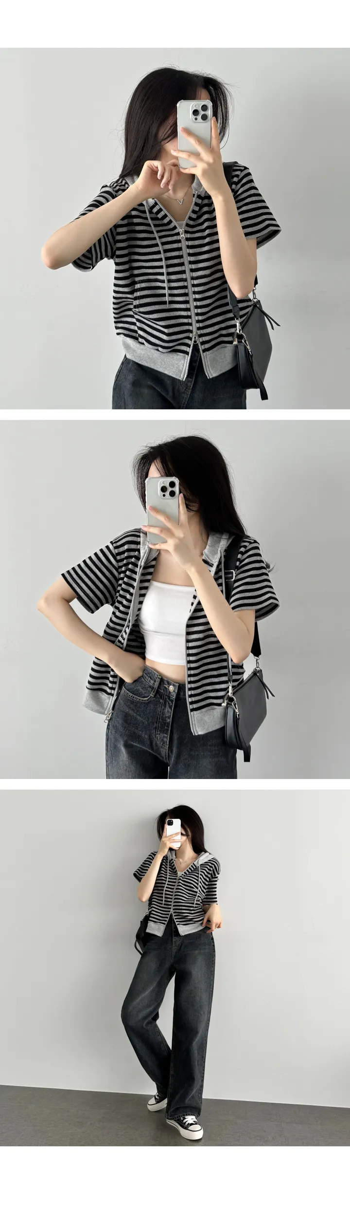 [투웨이/주문폭주!] 단가라 후드 투웨이  반팔 가디건 집업 상세 이미지 29
