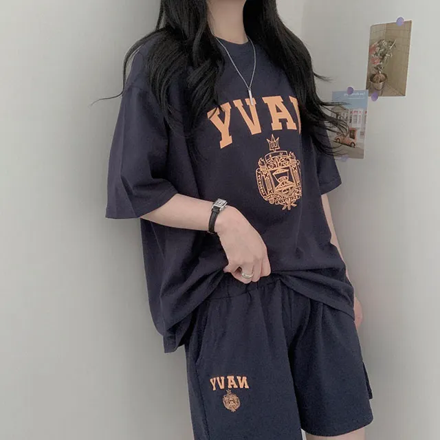 [여름세트템!] 네이비 레터링포인트 오버핏 반팔, 반바지세트 상세 이미지 10