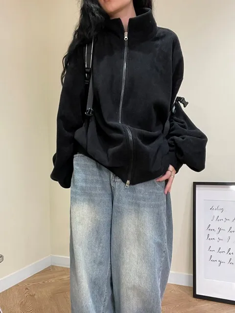 후리스 투웨이 플리스 집업 셔링 트레이닝 빅사이즈 오버핏 쇼매셔링 폴리스 캐주얼 상세 이미지 65
