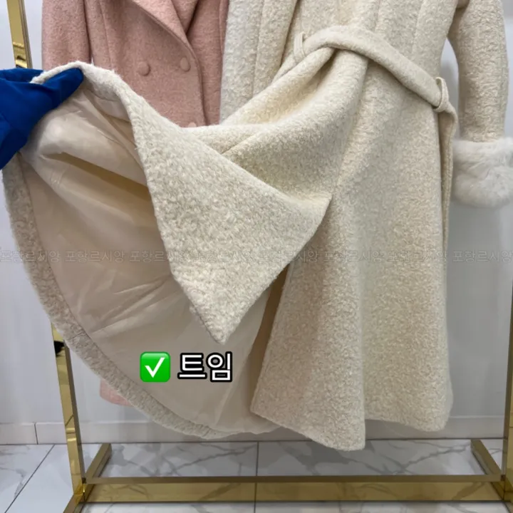 [르시앙]사프 펄 원사 울50 폭스퍼 플레어 뒷트임 벨트 세트 코트 상세 이미지 19