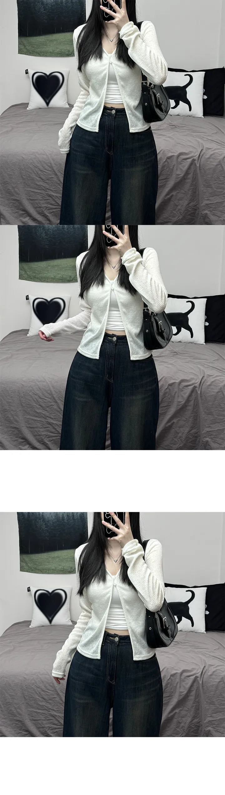 [살탐방지/여리여리 끝판왕] see-through two- button slit long-sleeved cardigan 시스루 투버튼 트임 긴팔 가디건 상세 이미지 4