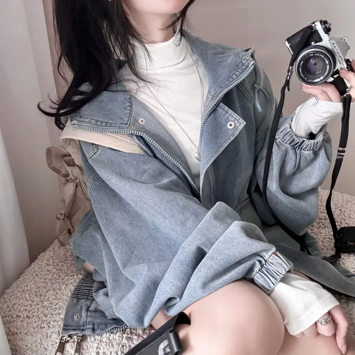 [빅사이즈*-*/투웨이지퍼] 여리아방핏! 가을 빈티지 데님 후드 집업 청자켓 상세 이미지 11