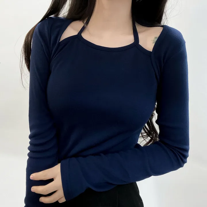 봄신상🌺 [모델강추/3color] 홀터넥 리본 스트랩 어깨 트임 티셔츠 상세 이미지 22