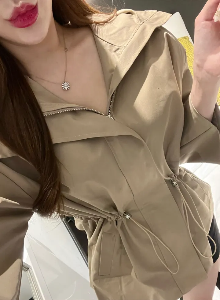 *주문폭주🖤*[이건무조건!!/고퀄] 막스 후드 스트링 셔링 점퍼 바람막이 후드집업 셔링 프릴 박시핏 후드점퍼 야상 수입의류 데일리 마실룩 3color 상세 이미지 8