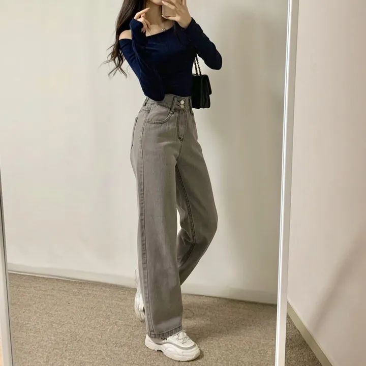 [뒷밴딩] 다인 투버튼 데님 팬츠 / 청바지 세미 와이드 일자 스트레이트 데일리 캐주얼 베이직 캠퍼스 학생 꾸안꾸 수학여행 수련회 상세 이미지 11